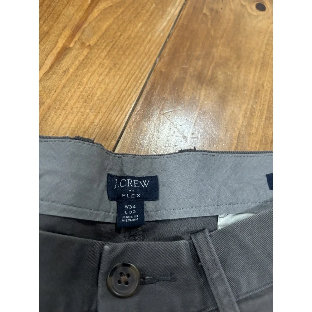J.CREW Men's W34 L32 Straight Fit Flex Chino Pants Gray Flat Front Cotton Blend